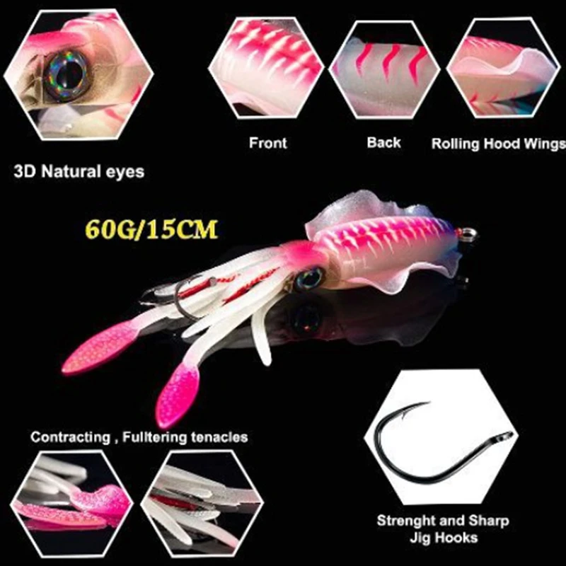 

SUNMILE Fishing Lures for Sea, Bionic Squid Lures with Uv/Luminous Lures, Sea Fishing Lures for Sea 15cm/60G