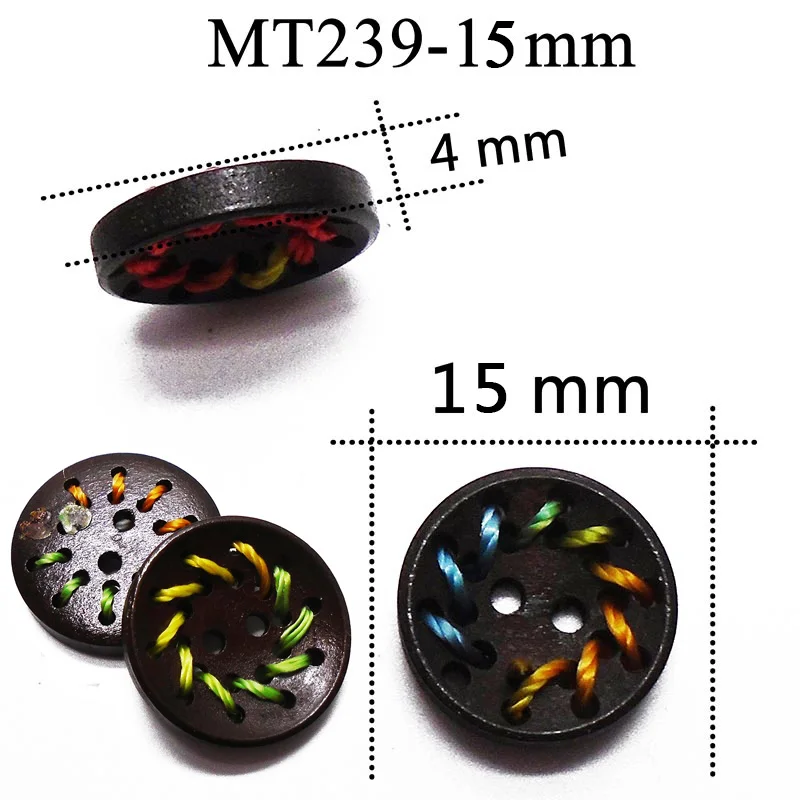 MT239-15mm ZIEENE, 5 шт., 10 шт., 20 шт., 30 шт., разноцветные нитки, большие круглые деревянные пуговицы, сделай сам, для шитья, скрапбукинга, дерево для одежды, обуви - Цвет: MT239-15mm