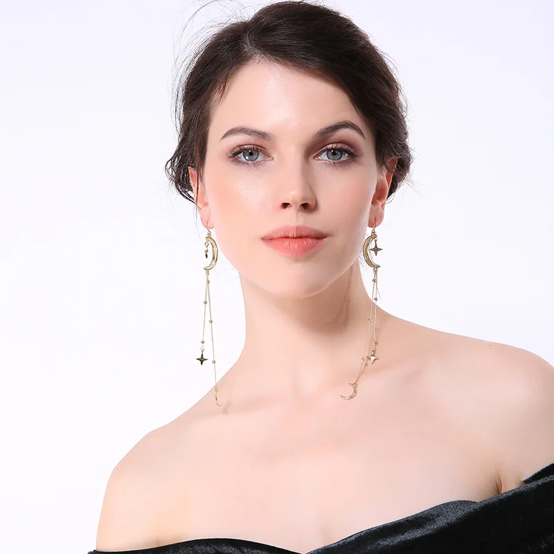 Длинные преувеличенный Луна подвеска звезды с кисточками серьги модные