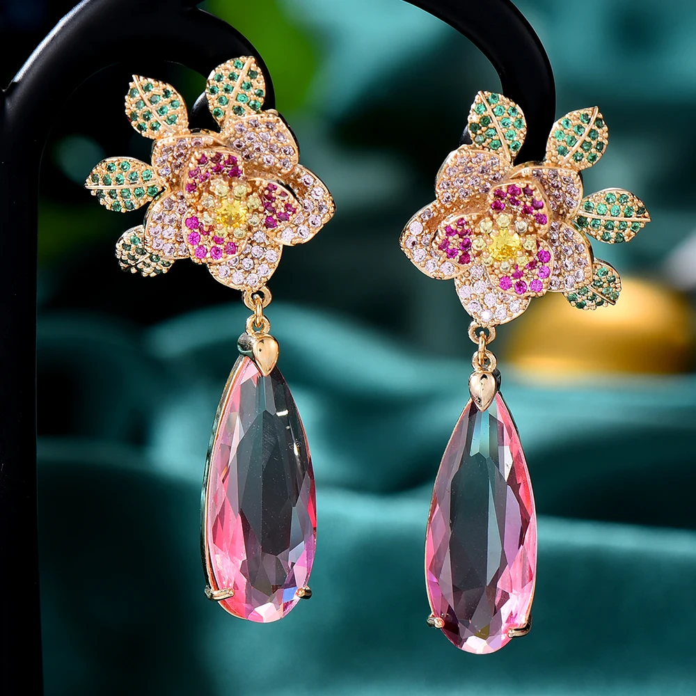 

GODKI 52 мм офисные женские серьги-капли с цветком для женщин Свадебные с кубическим Цирконом Свадебные серьги в Дубае бижутерия для летней веч...