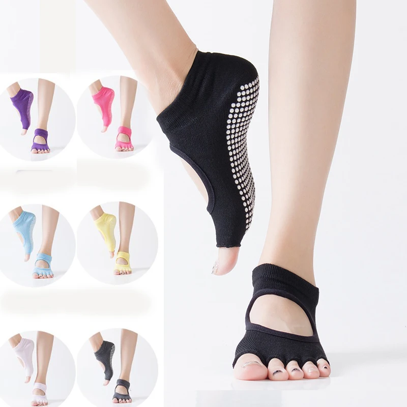 

New Women Non Slip Yoga Socks Two Toe Sport Cotton Pilates Sock Ventilation Quick-Dry Breathable Profession Dance Sock Slippers