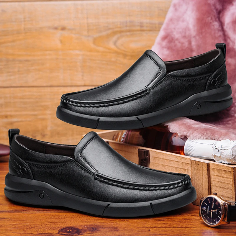 Men Casual Shoes 2022 New Brand High Quality Shoes For Men Nice Genuine Leather Oxford Loafer Office Winter Warm Plush Shoe Male