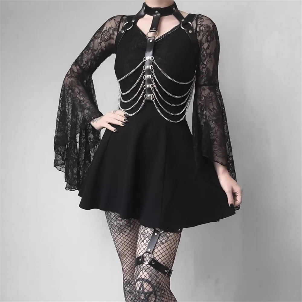 TRODEAM Leather Harness For Women Chain Belt Sexy Lingerie Bdsm Bra Cage Bondage Harness Garter Straps Chest Goth Suspenders Sex