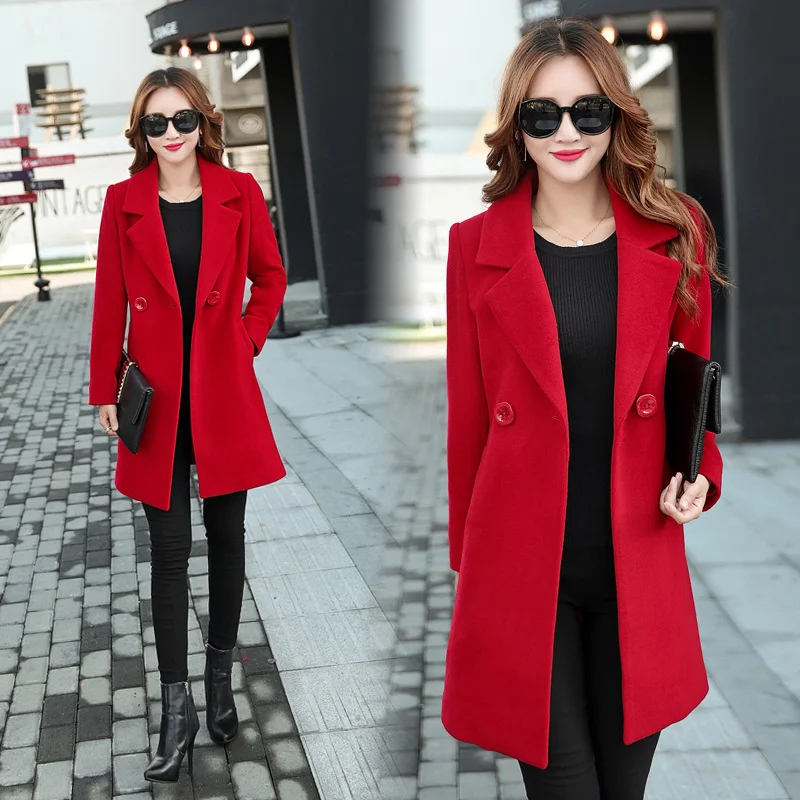 

Red New Fashion Autumn And Spring New Korean Fattening Oversized Tweed Coat Female Fat Sister Medium Long Suit Woollen Coat