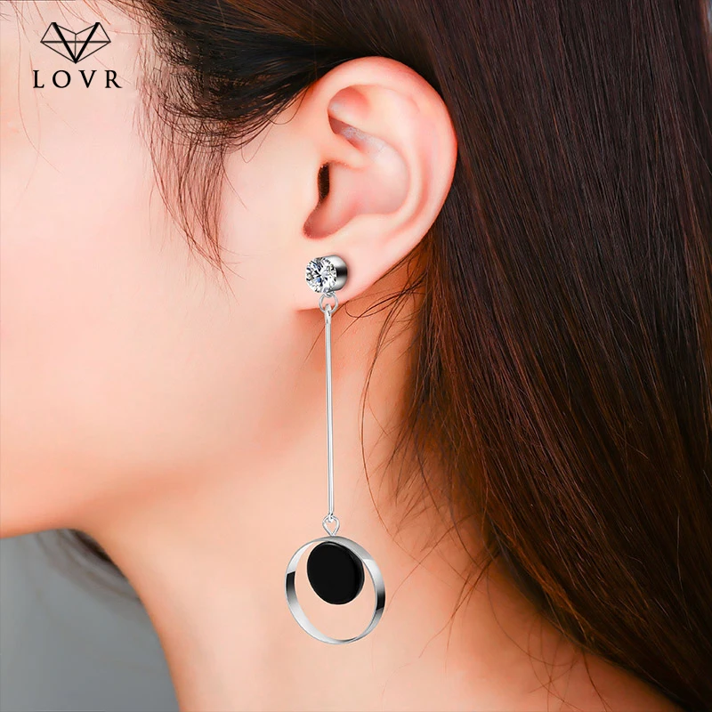 

LOVR 2019 New Korean Geometric Fashion Earrings for Women Fashion Triangle Round Asymmetric Long Drop Dangle Earring Jewelry
