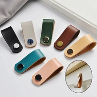 1pc furniture handles cowhide leather drawer handles pull brass button for doors ceramic kitchen drawer case vintage with screws