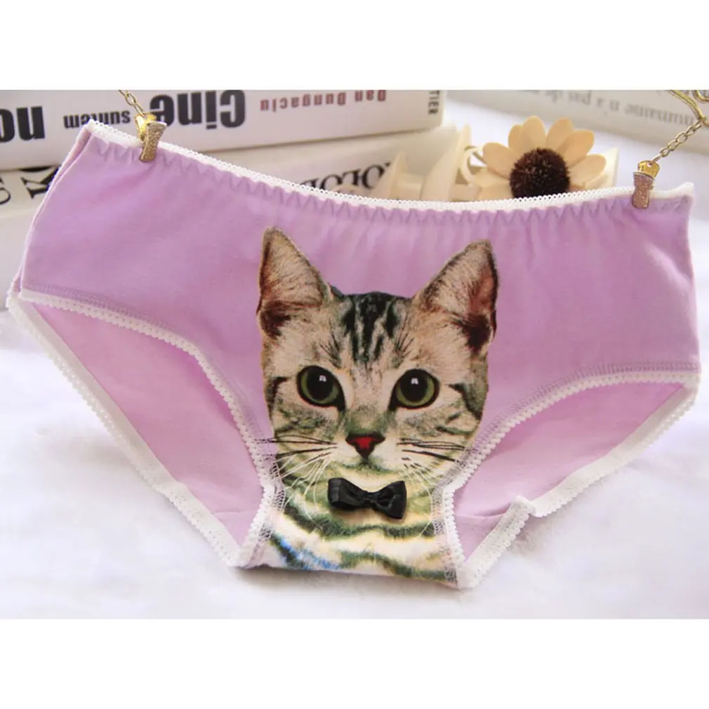 

Women's 3D Cat Pattern Briefs female thread cotton hips sweet beauty briefs comfortable antibacterial ladies underwer