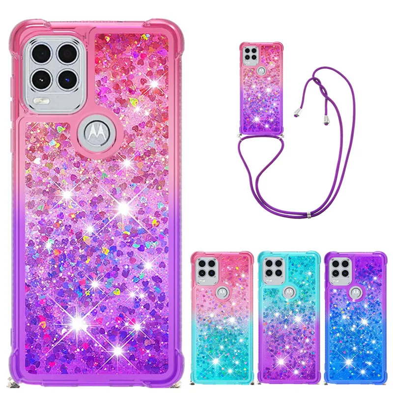 

Strap Lanyard Quicksand Phone Case For Motorola Moto G Stylus 2021 5G Soft TPU Glitter Liquid Back Cover for Moto G Stylus Funda