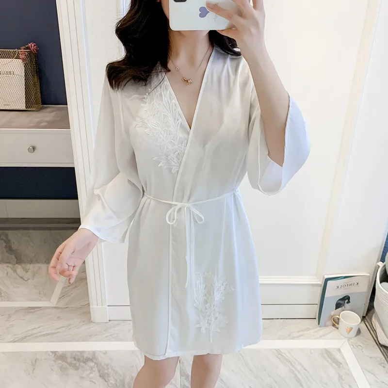 Атласное свадебное платье невесты с длинным рукавом кружевное кимоно летнее