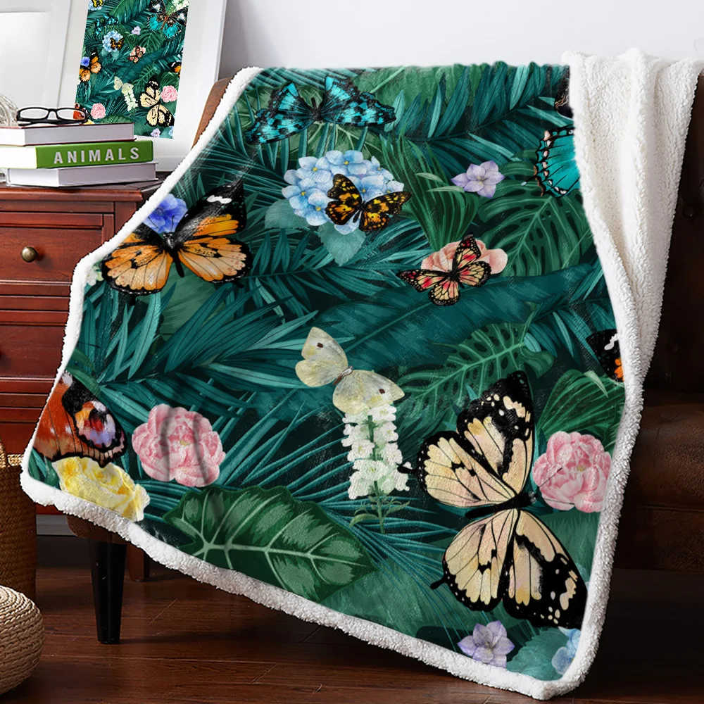 Зимнее кашемировое одеяло пальмовое листья бабочка Тропическое растение