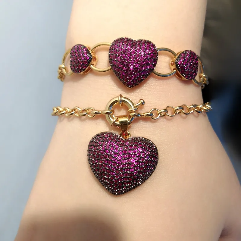 Роскошные Очаровательные браслеты с подвесками в виде большого сердца цветные