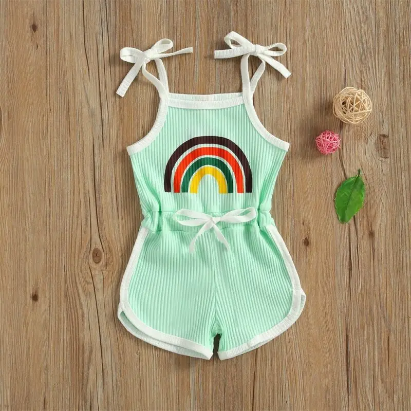 

Toddler Baby Girl Outfits Rainbow Romper Jumpsuit Bodysuit Summer Clothes Set