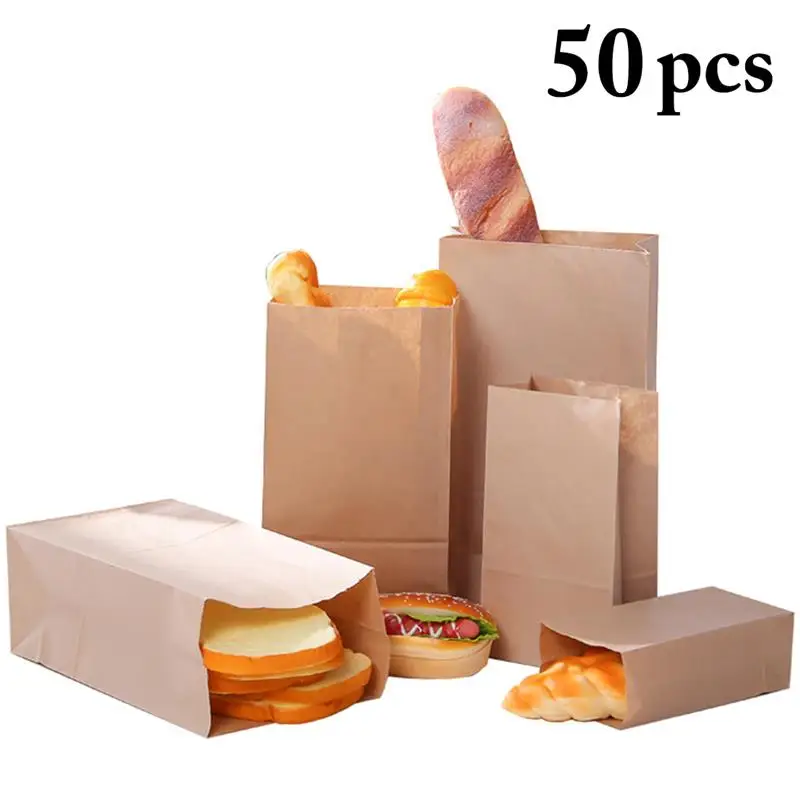 

50pcs Paper Bag Brown Kraft Paper Bag Gift Bags Packing Biscuits Candy Food Bread Cookie Bread Nuts Snack Baking Package