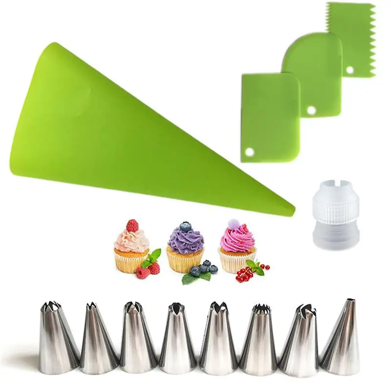 

13PC/Set DIY Kitchen Baking Cake Decorating Tool Silicone Icing Piping Cream Pastry Bag Stainless Steel Nozzle Converter Tools