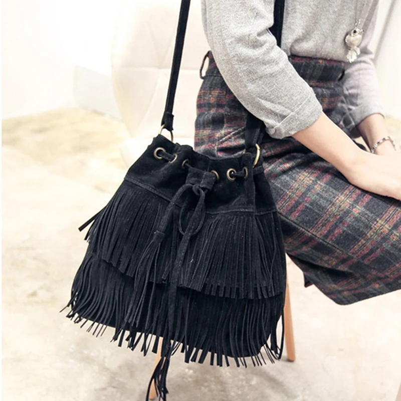 

Retro Faux Fringe Women Messenger Bags Tote New Handbag Tassel Shoulder Handbags Crossbody Bag Bolsa Feminina