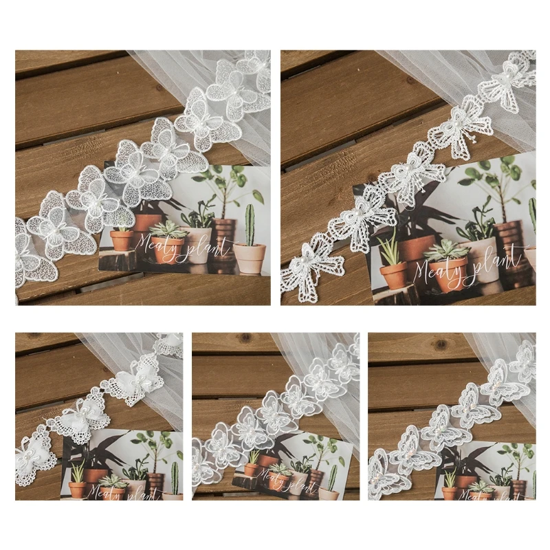 

1 Yard Butterfly Embroidered Lace Trim Ribbon Pearl Beaded DIY Sewing Applique X7YA