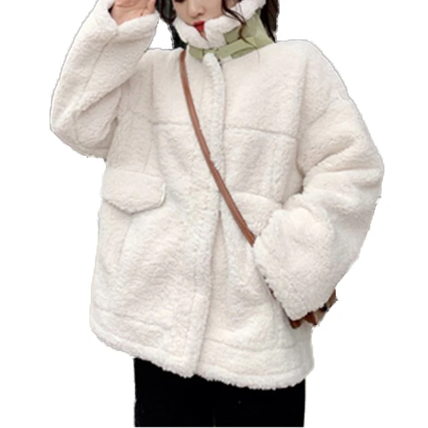 

Женская куртка из овечьей шерсти, свободная хлопковая Водолазка с длинным рукавом, в Корейском стиле, зима 2022