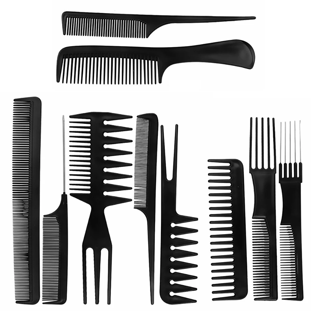 

10PCS Hairdressing Combs Professional Durable Plastic Hair Combs Hair Styling Barbers Combs Hair Cutting Tools Sets Black