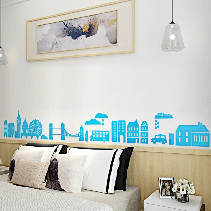 WS97 силуэт города 3D стерео акриловые постер на стену гостиная kick линия талии линии