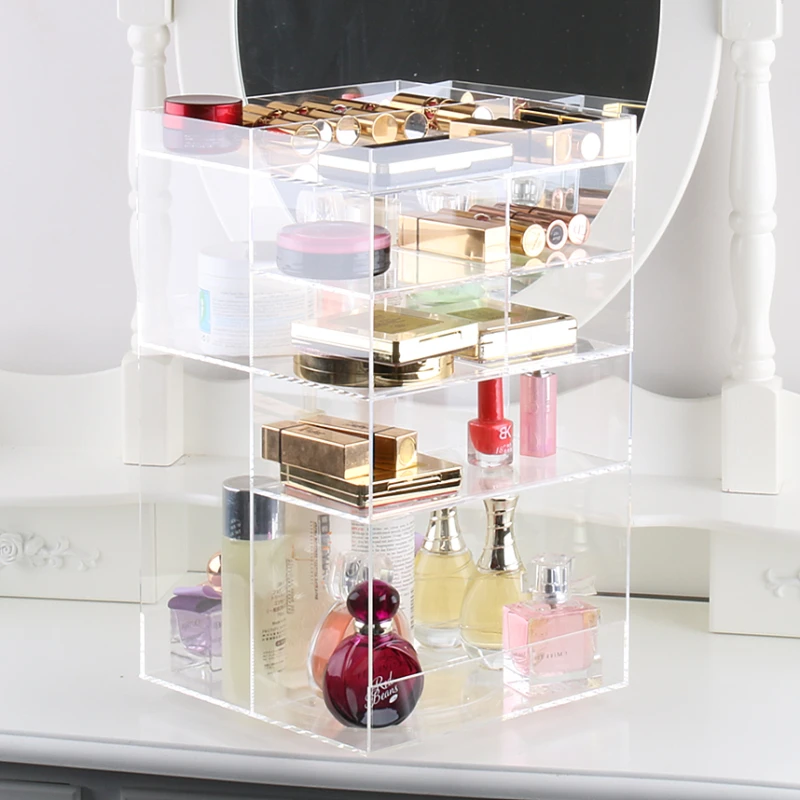Вращающаяся прозрачная акриловая коробка для хранения косметики ручной работы