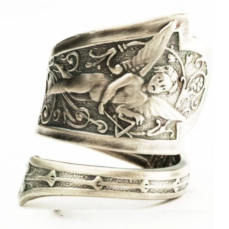 

Europe America Vintage S925 Rings Adjustable Size For Men Women Cupid Angel Gothic Punk Jewelry Statement Anniversary Gifts