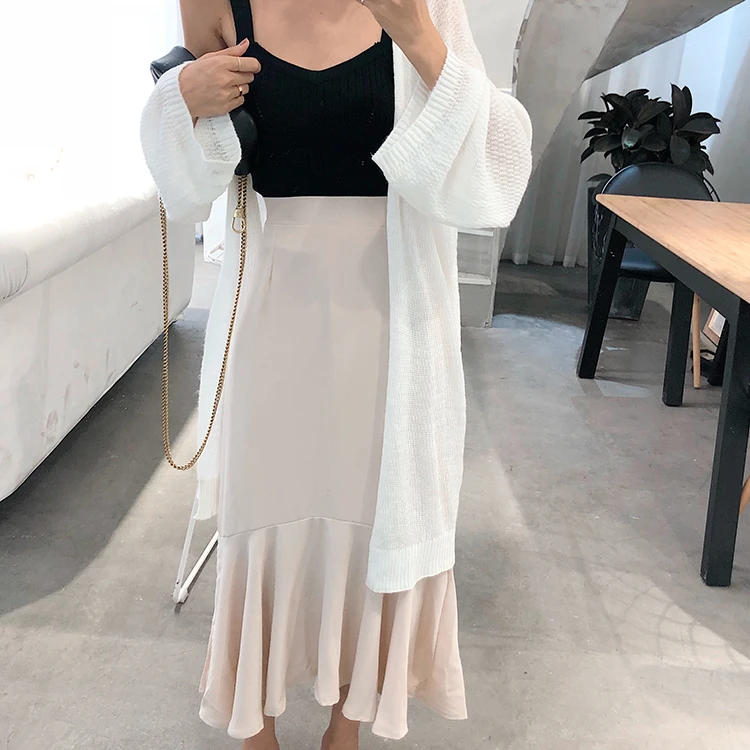 

New 2021 Spring Summer Women Skirts High Elastic Waist Vintage Elegant Trumpet Female Fashionable Midi Skirt