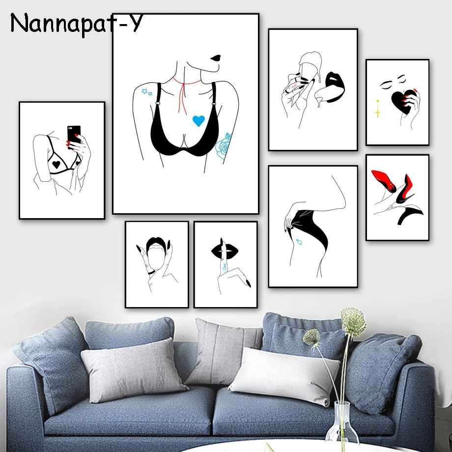 Абстрактная Картина на холсте с изображением сексуальной девушки татуировкой