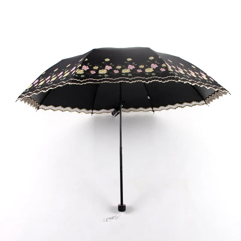 

Two fold small fresh Embroidered Lace Umbrella 4617 grass Blue Mini pencil umbrella anti ultraviolet sunshade umbrella