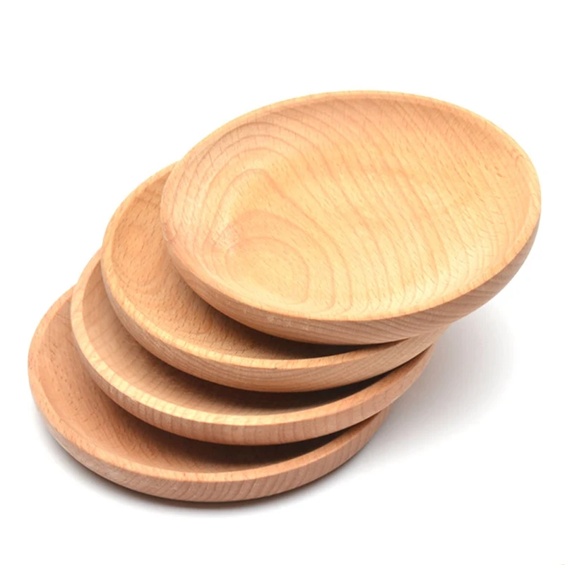 

1pc 12cm Japanese Style Wood Serving Plate Tea Tray Snack Candy Dish Fruit Plate Kitchen Accessories Organizer Tableware Plates