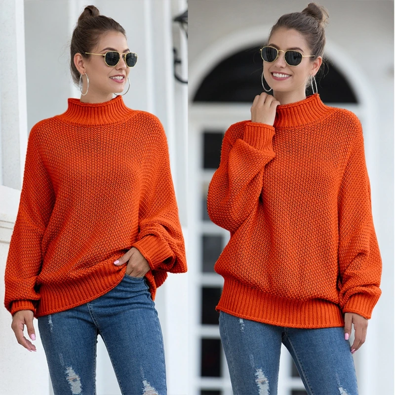 Для женщин с длинным рукавом “летучая мышь” высоким плотно облегающим шею