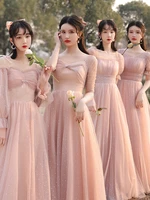 sweet pink 2021 new sequined bridesmaid dresses grace pleat ruched princess gowns bnadage wedding dress for cantata prom party
