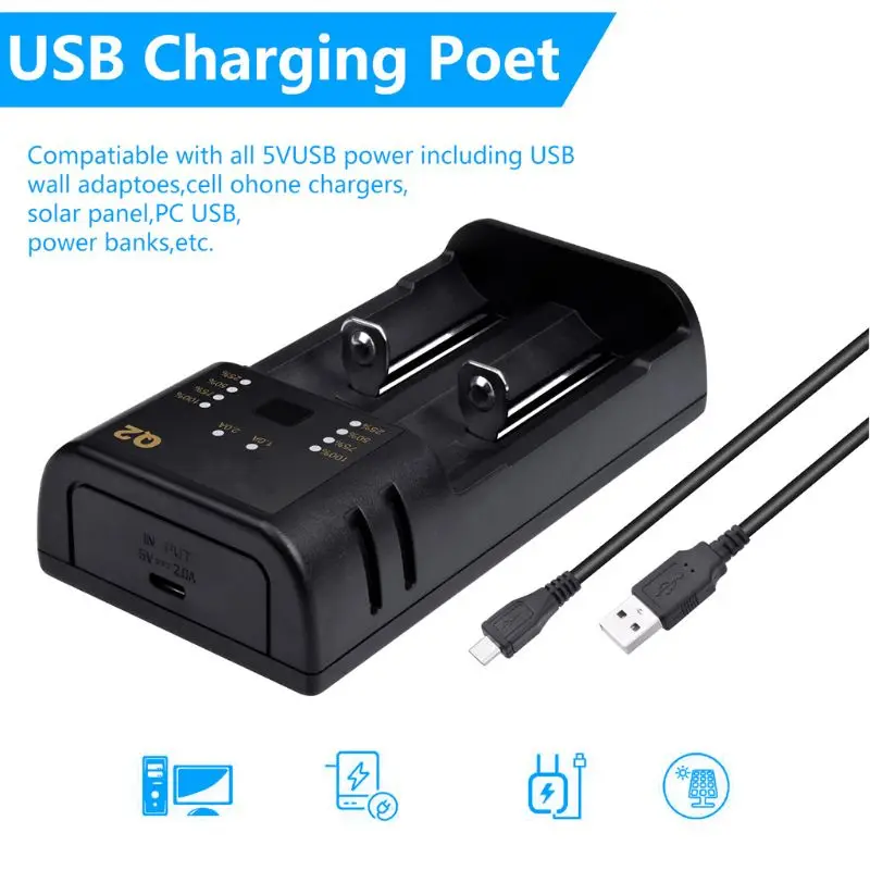 2 Слоты USB быстрое зарядное устройство адаптер для 18650 20700 21700 26650 18350 10500 зарядное устройство для никель-кадмиевых или никель-металл-AAA литиевая батарея li-ion никель-металл-гидридных и никель-кадмиевых типов аккумуляторов мА/ч. аккумулятор