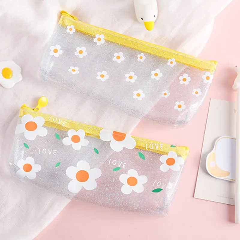 

1Pcs PVC Multicolor Pencil Bag 21*9cm Flower Transparent Pencil Case Cosmetic Brush Fresh Creative School Supplies Stationery