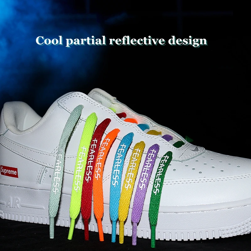 

1Pair Flat Shoelaces Reflective letter printing Classic Shoe Laces Fit Fashion Sports Shoelace Casual Unisex Shoe Strings