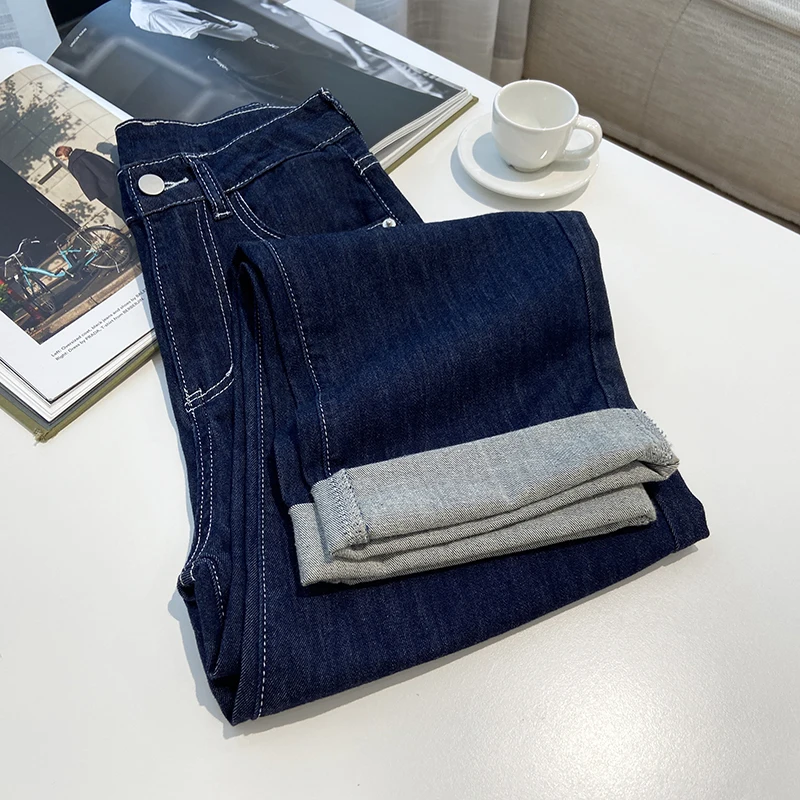 

2021 Summer New Dark Blue High Waist Thin Loose Elastic Harem Trousers Ins Trendy Women's Jeans Casual Denim Pants