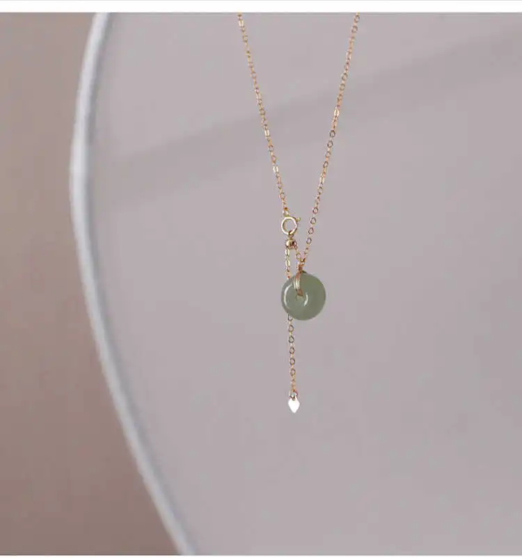 

14K Gold Necklace Natural Jade Emerald Pendants for Female Luxury Colgante De Mujer Jade Emerald Pendant Topaz Gemstone Necklace