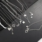 Женское многослойное Ожерелье Стразы, ожерелье в готическом стиле с кулоном-бабочкой, массивное ожерелье серебряного цвета, Ювелирное Украшение в эстетике