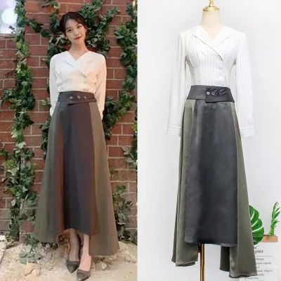 Женское платье в белую полоску с высокой талией Корейском стиле на осень день