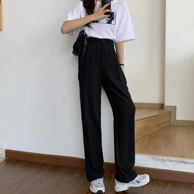 high waist pants Vertical Straight Pants Loose Women's Spring and Autumn Work Clothes Wide Leg Are Thin | Женская одежда