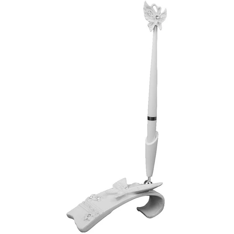 Wedding Reception Guest Pen with Pen Holder Stand (White Rhinestone Butterfly)