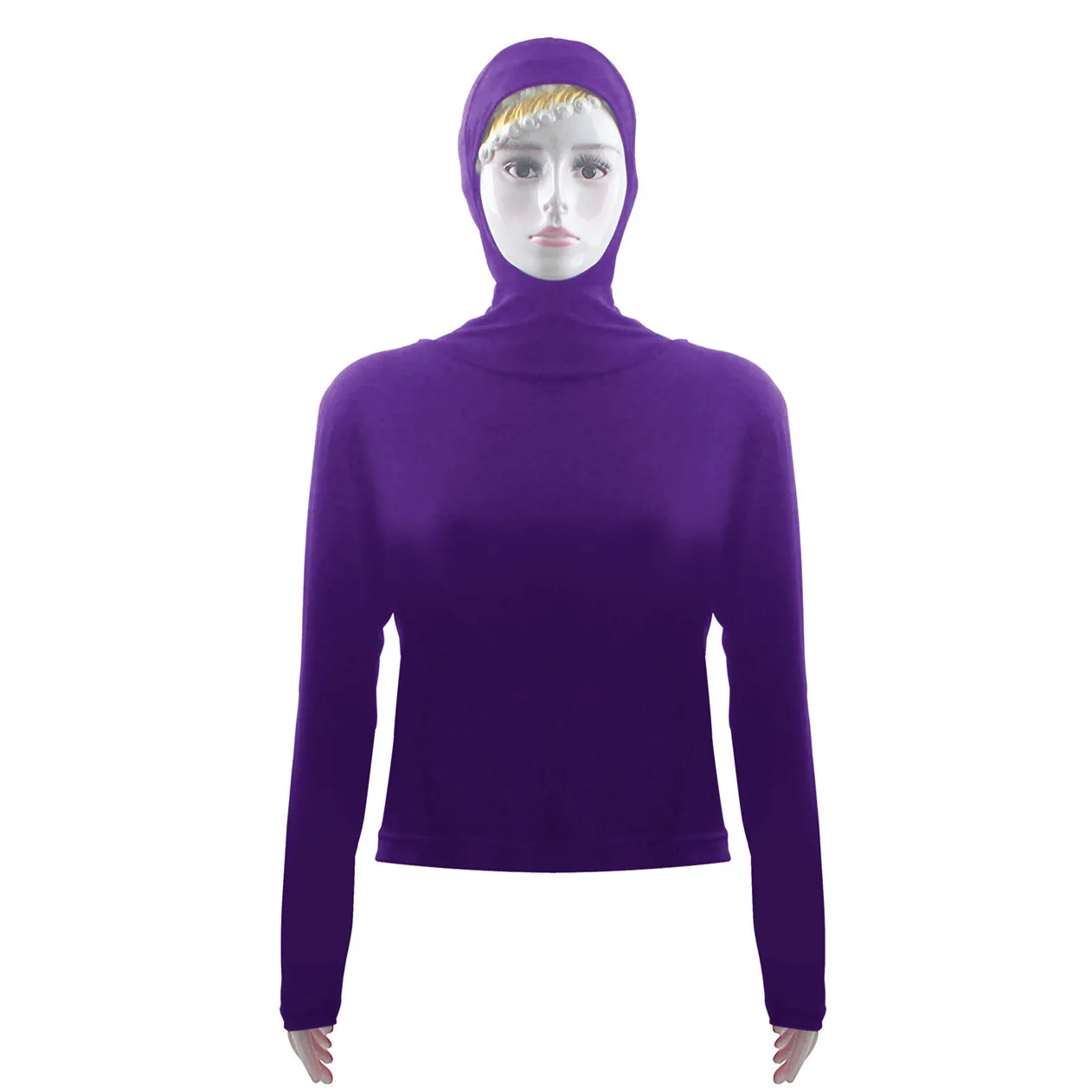 

Muslim Hooded Full Cover Shirts Women Tops Solid Color Baisc Clothing Arm-Cover Turkey Islamic Sport Swim Wear Inner Hijab Top