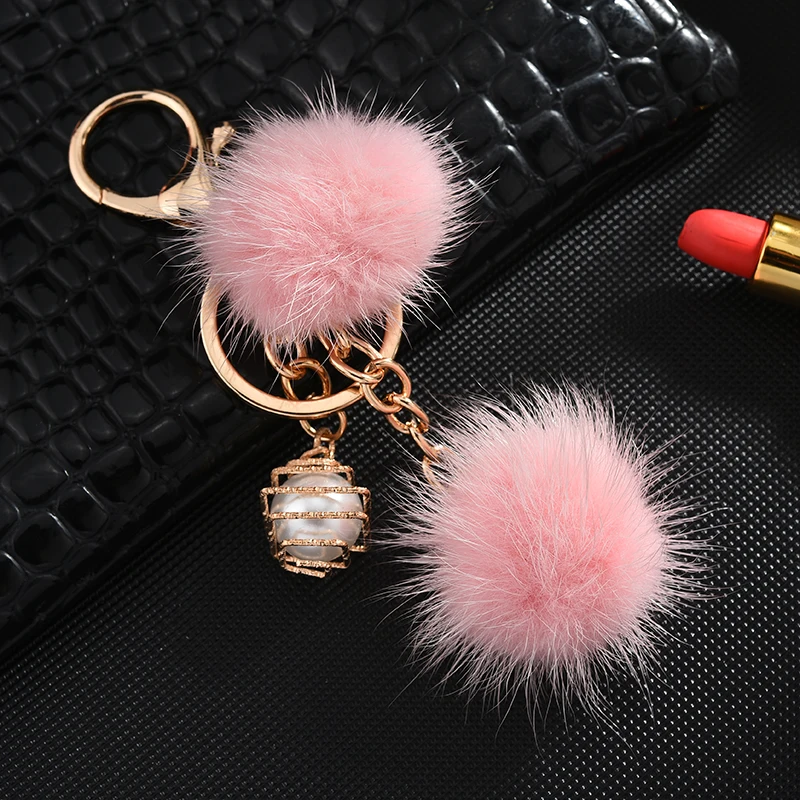 

Pom Poms Soft Real Mink Fur Key Chain Bag Pendant Acessories Hanging Key Ring Holder Car Ornamen Jewelry EH115