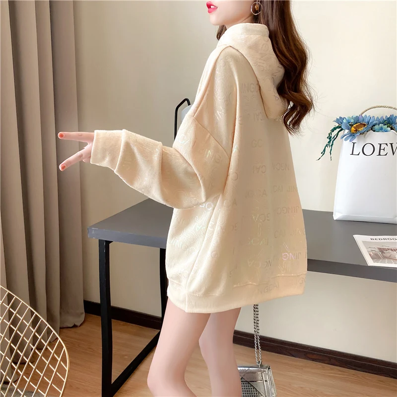 

#1744 Spring Autumn Women Hoodies Sweatshirts Harajuku Full Letter Print Loose Thin Cotton Long Hooded Sweatshirt Batwing Sleeve