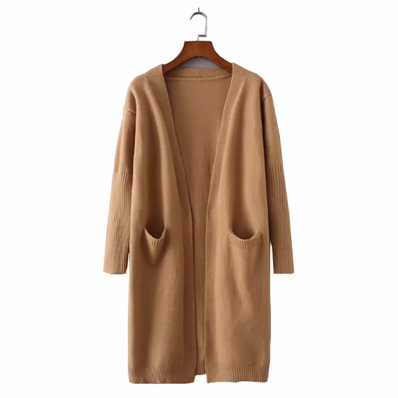 

2020 Autumn and Winter New Knitwear Double Pocket In The Long Knitted Cardigan Sweater Womens Clothes Cardigan Sweater
