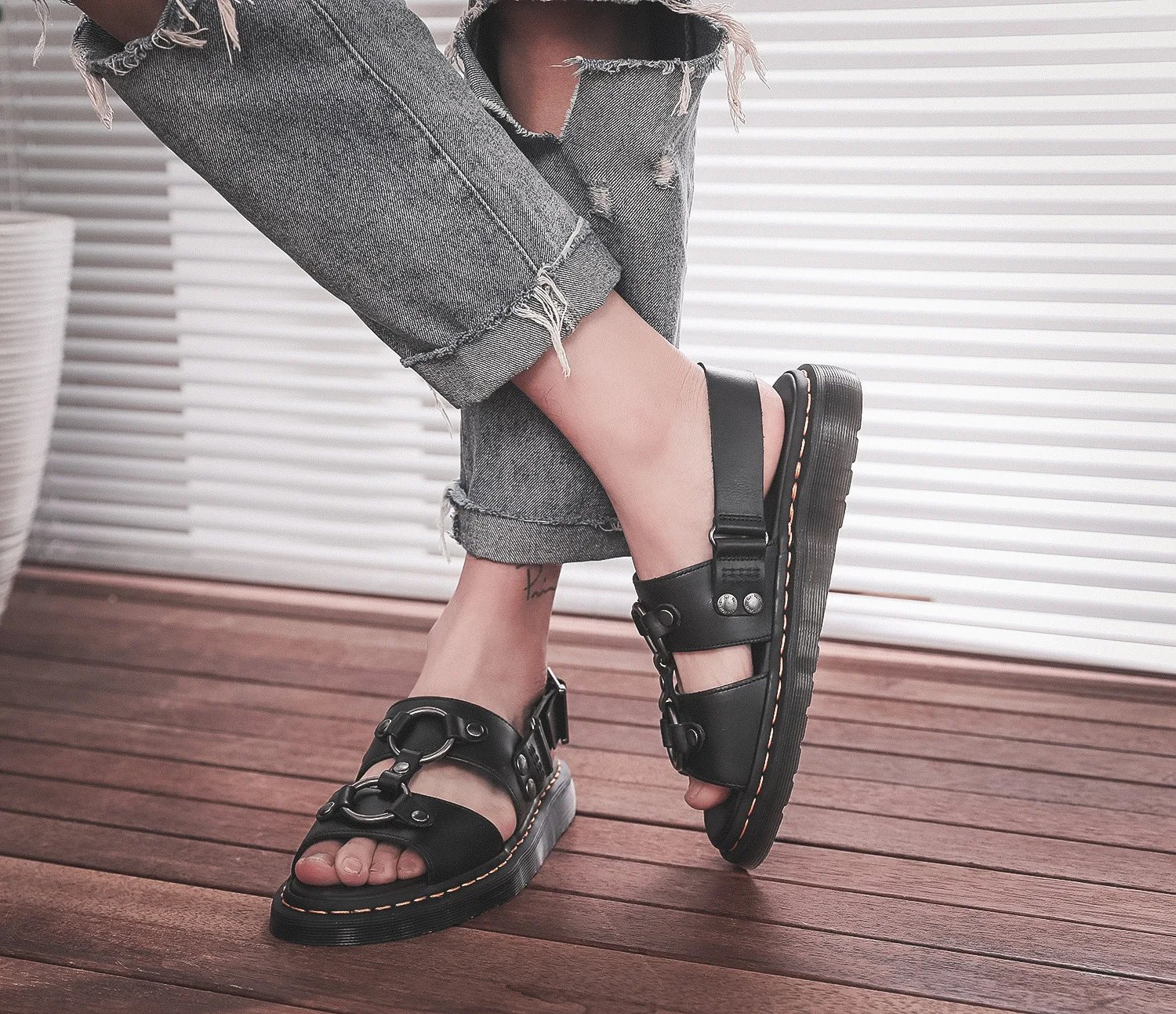 Мужские кожаные сандалии с ремешком и пряжкой Размеры 35 45|Сандалии| |