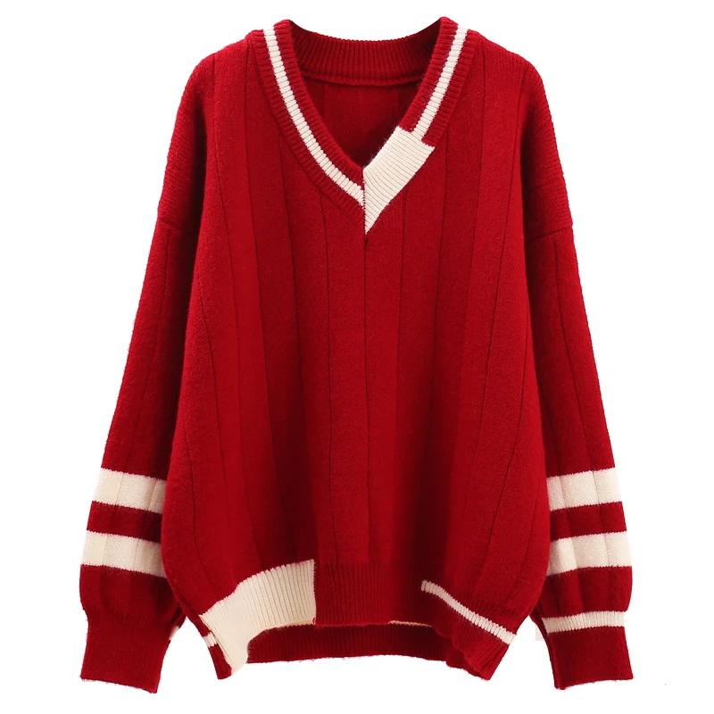 Пуловер Женский свободного покроя с V-образным вырезом | Женская одежда