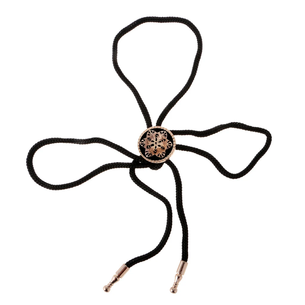 

Vintage Western Cowboy Flower Round Bolo Tie Bola Pendant Necklace Necktie