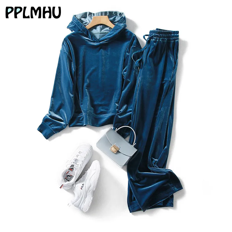 Женский Бархатный спортивный костюм из двух предметов на осень и зиму модная