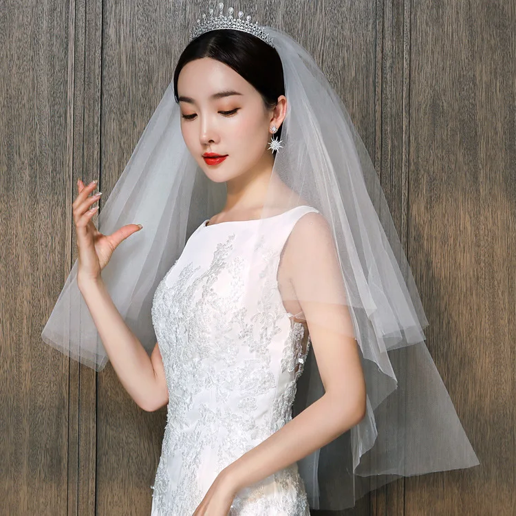 

Hot Sale Wedding Accessories Short Simple Wedding Veil White Two Layer Bridal Veil With Comb Cheap Wedding Veil