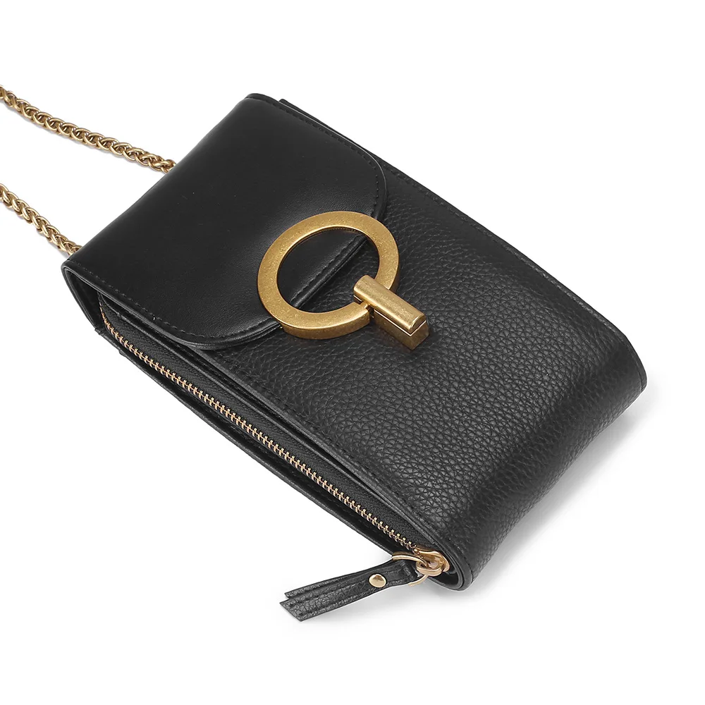 Women Genuine Leather Phone Pouch Bags for iPhone X XS 6 7 8 Small Shoulder Bag for Samsung S9 Crossbody Bags Women Phone Bag - Цвет: Черный